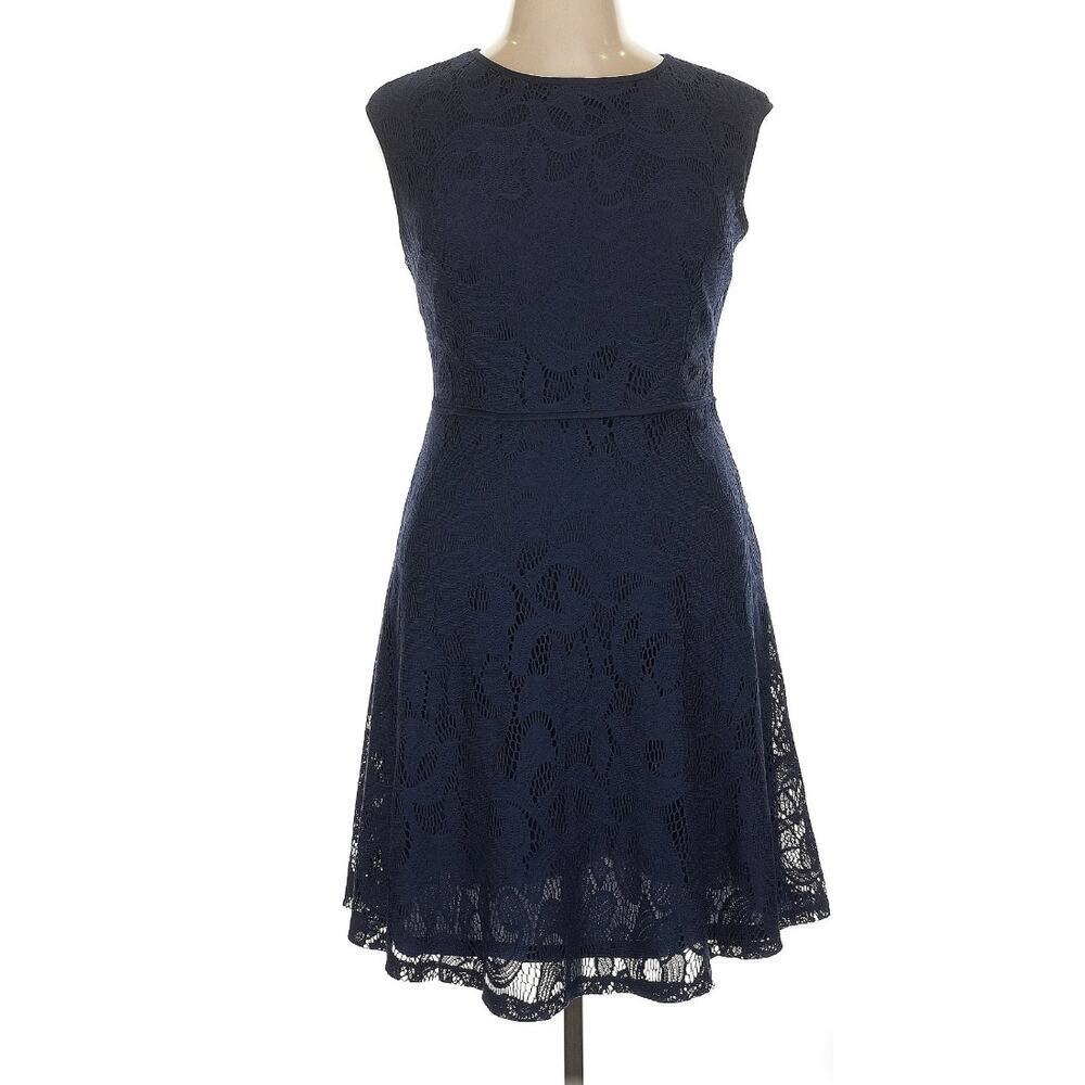 Wisp Size 10 Navy Blue Leah Lace Knit Dress Stitchfix Crochet Lace Overlay NEW